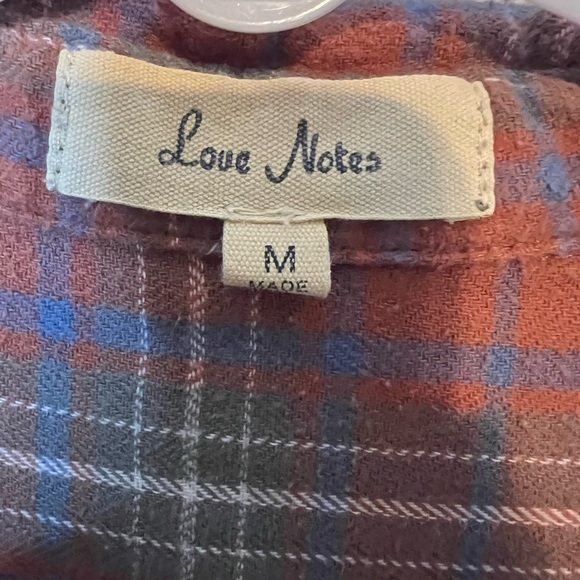 Love Notes Plaid Button Front Shirt Women’s Medium Brown Gray Blue – 100% Cotton - Picture 3 of 5